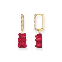 Thomas Sabo CR727-414-10 Pendiente de aro sencillo dorado con Ositos de Oro rojo en versión midi Señoras