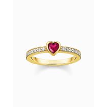 Thomas Sabo TR2448-995-10-56 Anillo solitario de oro con piedra roja + circonita para señoras