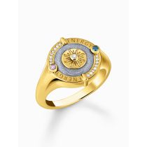 Thomas Sabo TR2449-974-1-56 Anillo de sello dorado con símbolo del sol y piedras pequeñas, para mujer